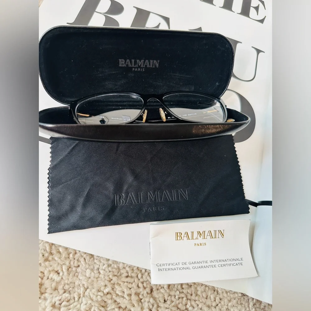 BALMAIN Black Frame, Clear Lens Eyewear With Case, Cloth & Authenticity Booklet